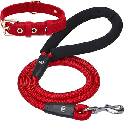 Blueberry Pet Classic Red Dog Leash & Collar Set, Puppy Essentials, Large Size, 4 ft Rope Leash, Neoprene Padded, Gentle Leader for Dogs, Heavy Duty Dog Leashes