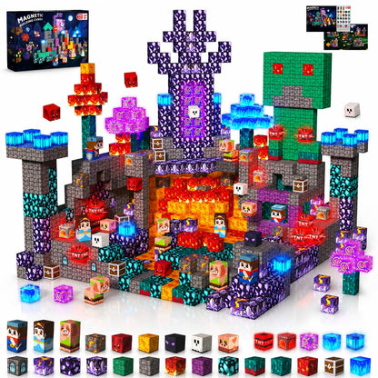 Magnetic Blocks with Light up Blocks -150PCS Magnetic Blocks for Kids Ages 4 5 6 7 8+, Magnetic Building Blocks Cubes, STEM Learning Toy for Kids, Easter Birthday Gift for 3-8 Year Old Boys Girls