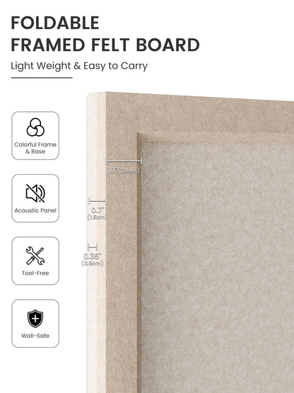 Fluxynara Foldable Cork Board Alternative, Felt Bulletin Board 23.6" x 17.5" Deep Camel Frame with 12 Adhesive Tabs, Pin Board for Home Office, Classroom, Entryway, Kitchen Wall Decor—Oatmeal