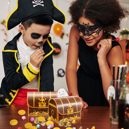Chinco Treasure Treat Chest Boxes Cardboard Pirate Treasure Chest Party Favor Box Present Goodie Boxes for Halloween Game Pirate Theme Party(24 Pcs,Simple Style)
