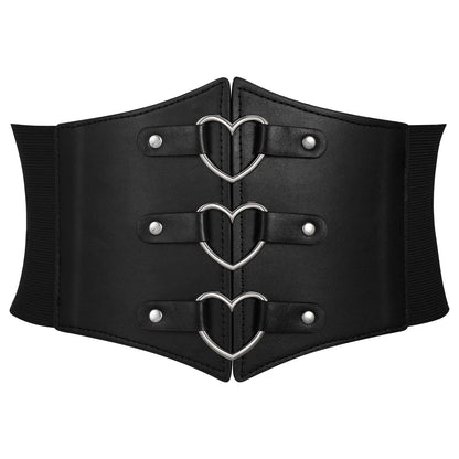 JKEEMI Women Corset Belt Metal O-Ring Heart-Ring Wide Elastic Waspie Waist Belt for Daily Cosplay Halloween Costumes