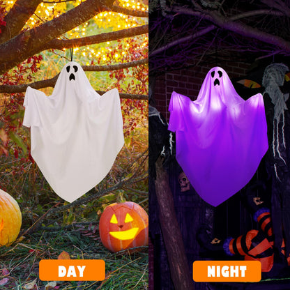 5Pack Halloween Hanging Ghost with Spooky Purple LED Light,27.5’’ Light up Flying Ghost Outdoor Hanging Ghosts Decorations for Front Porch Tree Patio Lawn Garden Party Decoration