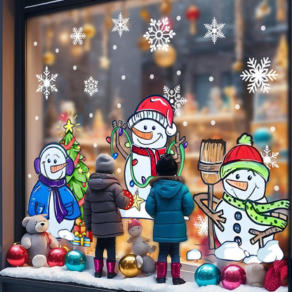 JarThenaAMCS 13.8 * 35.4'' Extra Large Christmas Window Clings 4 Sheets Cartoon Snowman Snowflake Window Stickers Double-Sided Glass Decals for Winter Xmas Home Classroom Office Party Decoration