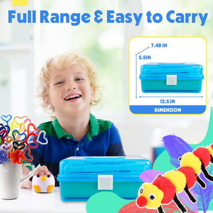 SMILESSKIDDO Arts Craft Supplies for Kids - 1000+ PCS Toddler DIY Craft Art Supply Set, Portable 3 Layered Folding Storage Box School Craft Projects - Gifts for Girls Ages 4-8, 8-12, Blue