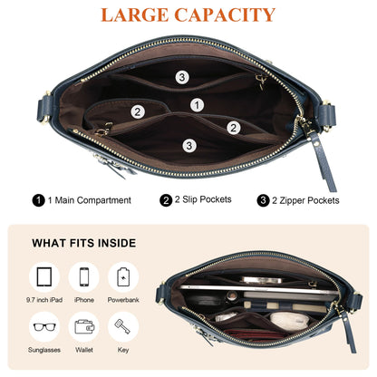 Over Earth Crossbody Bags for Women Leather Purses for Ladies with Multiple Pockets(O199E Indigo Blue)