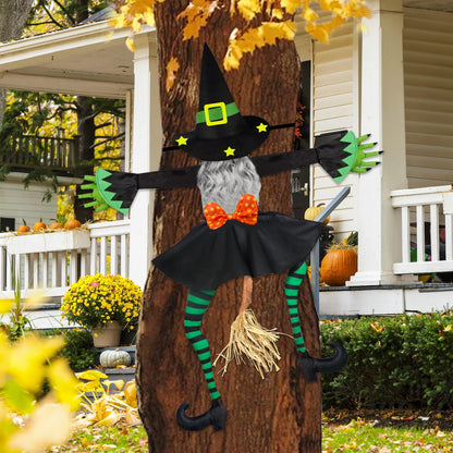 Crashing Witch Halloween Decorations Outdoor: 43" Flying Witch Crashing into Tree Halloween Decor Outside Hanging Props for Yard Patio Porch Tree Door