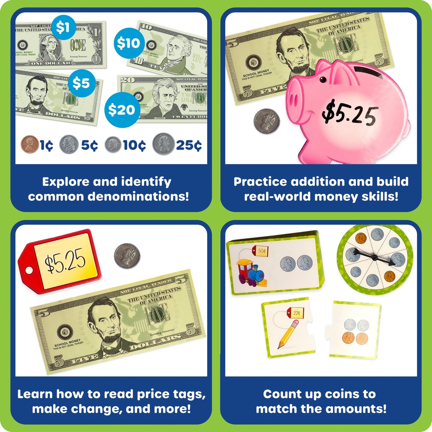 Learning Resources Money Activity Set, Play Money For Kids, 102 Piece Set For Teaching Financial Literacy, Hands On Currency Kit For Kindergarten And Elementary Math Centers