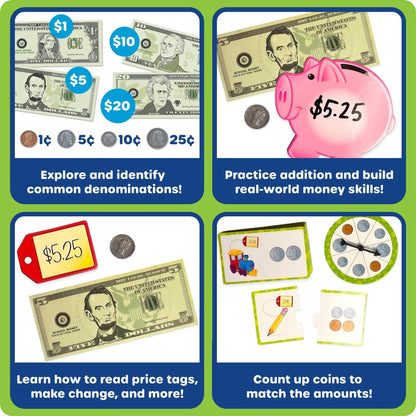 Learning Resources Money Activity Set, Play Money For Kids, 102 Piece Set For Teaching Financial Literacy, Hands On Currency Kit For Kindergarten And Elementary Math Centers