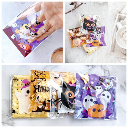 UTOYSOV 550 PCS Halloween Candy Bags, 12 Styles Self Adhesive Trick or Treat Cookie Bags for Party Gift Supplies, Cellophane Halloween Goodie Bags