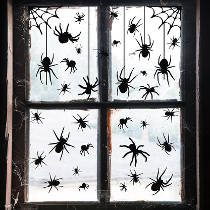 4 Sheets Spider Window Clings - Double-Sided Removable Glass Decals, Halloween Themed Window Stickers for Kids Party Decorations