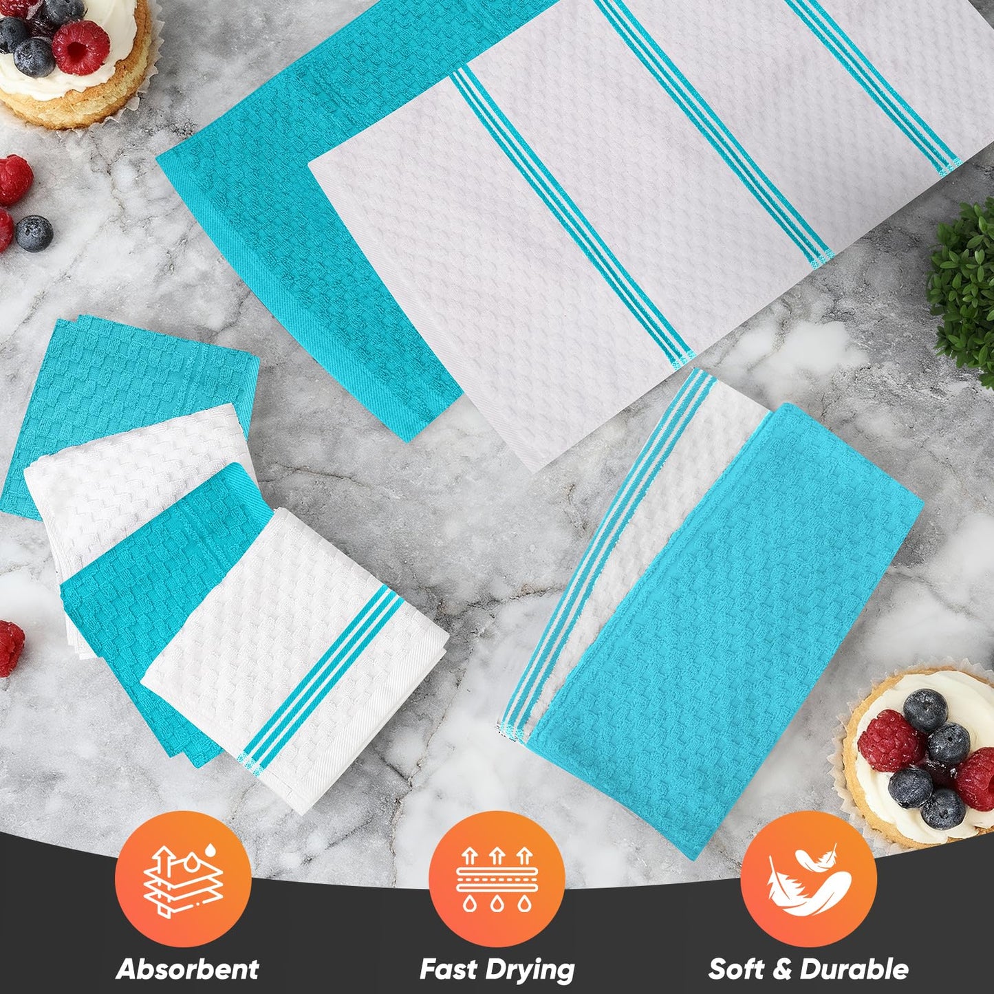 Oven Mitts Kitchen Towels and Dishcloths with Pot Holders Sets, Oven Gloves Hot Pads 500°F Heat Resistant with Silicone Grip, Include 2 Cooking Gloves/2 Potholders/4 Kitchen Towels/4 Dish Towels