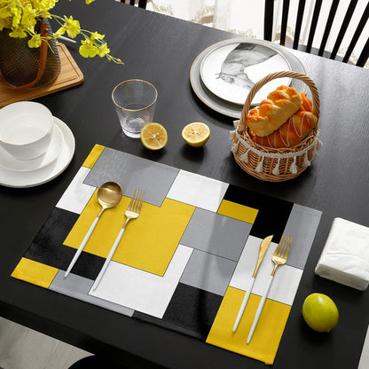 Futuregrace Abstract Art Placemats Set of 6,Non Slip Washable Farmhouse Table Mats Set, Black and Yellow Table Placemats for Kitchen Dining Table,Wedding Holiday Party Decoration