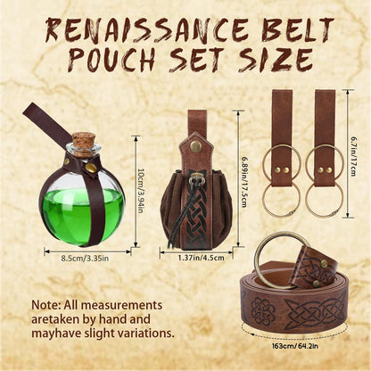 Renaissance Belt Pouch Corset Waistband Magic Potion Bottle Skirt Hike Steampunk Costume Accessory(Brown-A, X-Large)