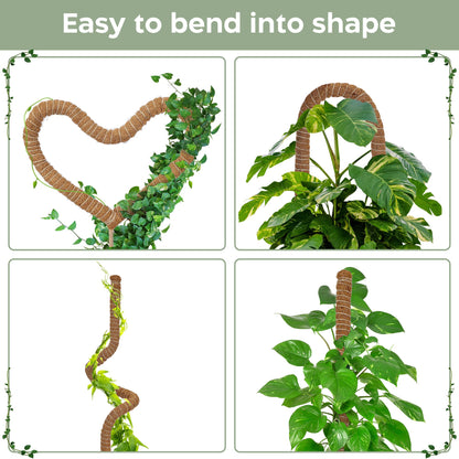 2 Pack 28'' Bendable Moss Pole Monstera Plant Support for Climbing Indoor Plants - Stakes for Potted Climbers - Tall Sticks Indoor Trellis for Houseplants - Accessories for Monstera Pot