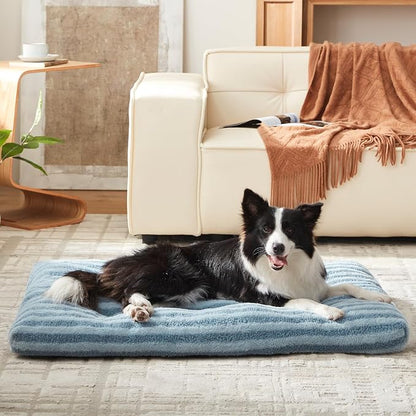 FURTIME Washable Dog Bed Medium Size Dogs, Deluxe Dog Crate Beds Comfy Fluffy Kennel Pad Anti-Slip Pet Sleeping Mat, Machine Washable Dogs Pillow, 29"x21"x3", Blue