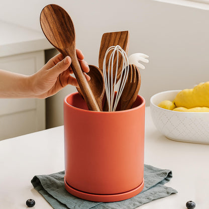 D'vine Dev 360° Rotating Utensil Holder – 7.2" Kitchen Utensil Crock for Countertop, Modern Cooking Tool Organizer for Kitchen Storage & Décor, Pumpkin, 72-X-E-2