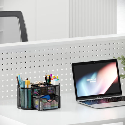 EasyPAG Mesh Pen Holder Desk Organizer with Drawer Stationery Supplies Organizer for Dorm School 9 Compartments Workspace Desk Accessories Organization for Office, Black