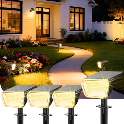 Linkind Solar Spot Lights Outdoor Waterproof IP67, 60 LED Solar Flood Lights 30% High Conversion Landscape Lighting for Garden Yard Pathway (4 Pack, Warm White)