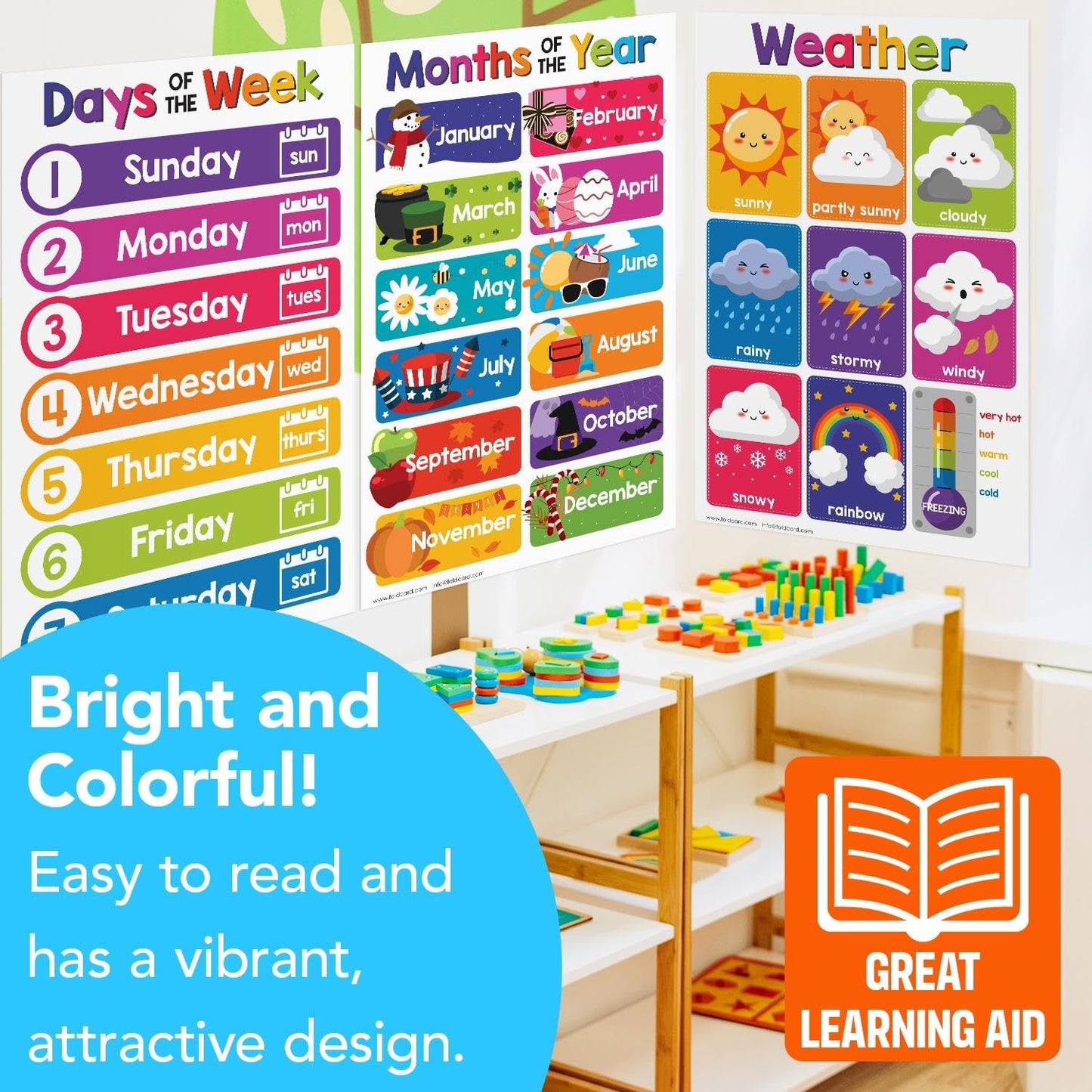 Shapes Educational Charts for Preschool to Gradeschool – Bright and Colorful Visual / Learning Aid Poster Wall Art for Classroom or Home | Printed on Glossy Durable Cardstock | 11" x 17" | 5 per Pack