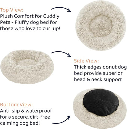 Donut Dog Bed - Premium Comfort for Anxiety Relief - Fluffy & Calming Design with Ultra-Plush Support | Cozy Round Dog Bed with Super Soft Circle Style (Cream, X-Large)