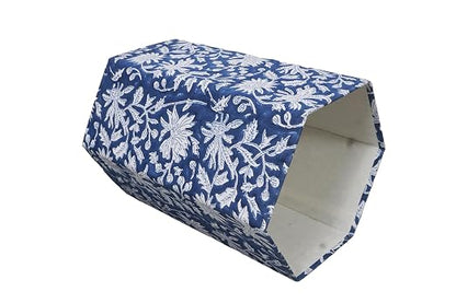 3.3 Gallon Cotton Hand Block Printed Paper Waste Basket |Small Decorative Trash Can for Housewarming Gifts in Living Room, Bedroom, Bathroom | Eco-Friendly, Plastic-Free (1, Blue White FLOWAR)