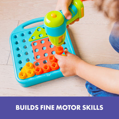 Educational Insights Design & Drill Shapes Workshop - Construction Toys & Toddler Tools, Kids Tool Set with Real Electric Drill Toy, Take Apart STEM Set, Building Kits and Gifts for Ages 3+