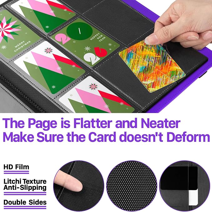 【2026】Trading Card Binder 9 Pocket, Premium Sports Collection Binder Game Cards Book with Sleeves Side Loading, Anti-open Strap Double Sided Waterproof 360 Card Folder