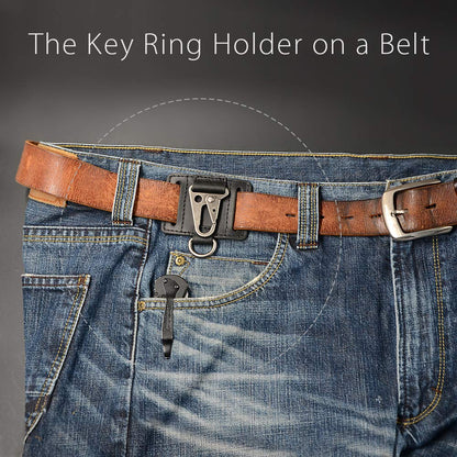 EDC Leather Key Ring Keychain Holder Belt Loop, Heavy Duty Belt Clip Key Fob Holder for Men, Key Ring on Belt, Solid Key Clip Key Chain, EDC Gear Essentials, Black.