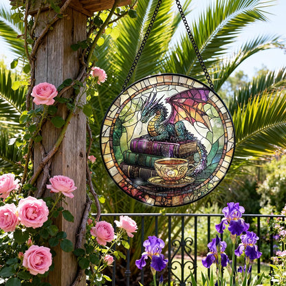 Dragon Decorative Stained Glass Sun Catcher - 7.87 Inch Bookshelf Decoration, Stained Glass Window Hanging Decoration, for Fantasy Lovers, Fantasy Gift for Friends, Family, Classmates