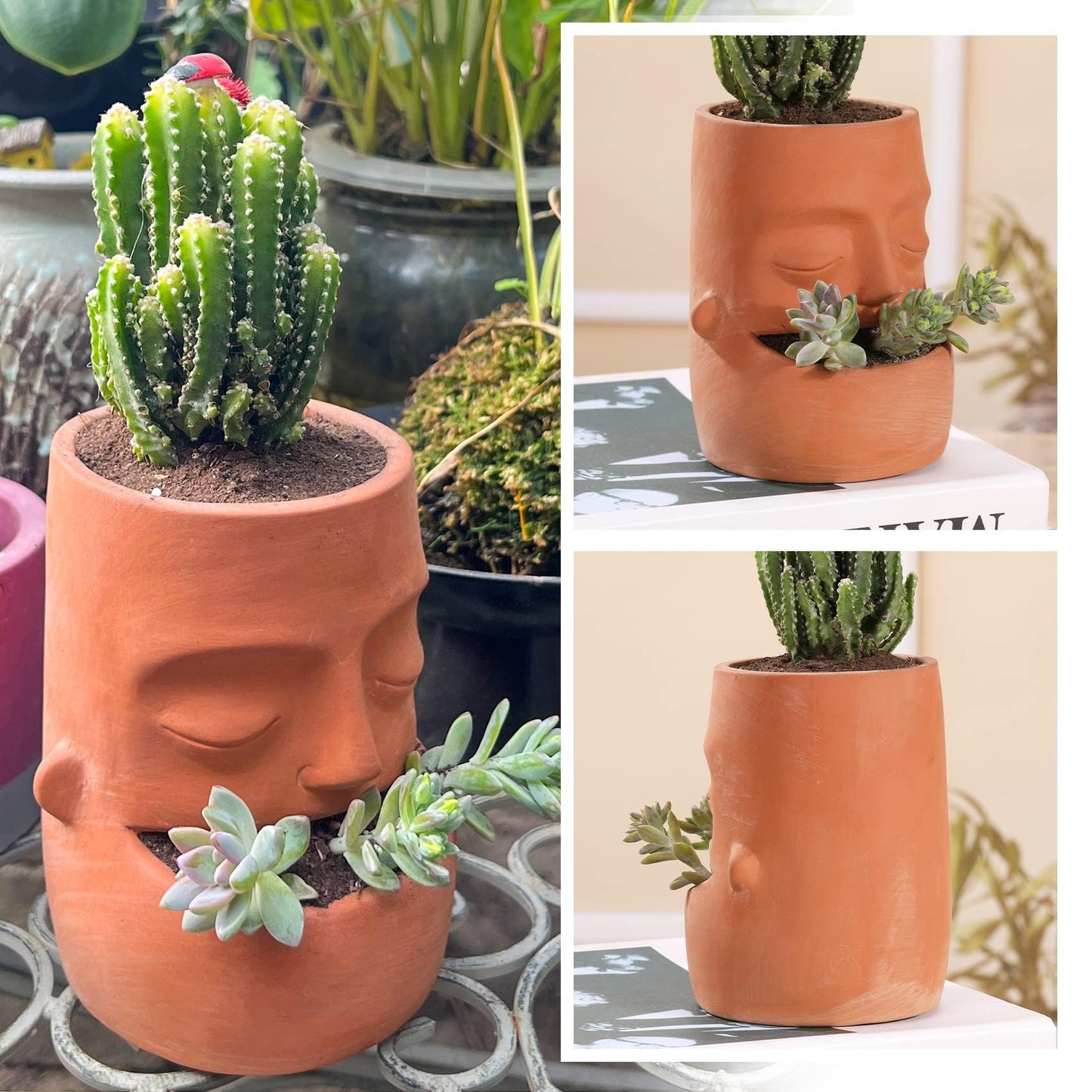 Maveite Terra Cotta Face Succulent Pots Planter Clay Pot Pretty Tribe Face Planter Holder Indoor Flower Pot Crafts Breathing Terracotta Planter DIY Decorative Beautiful Home Housewarming Gift