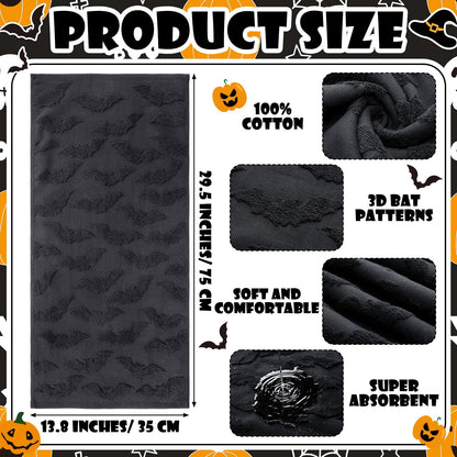 SmoothNovelty 2 Pcs Hand Towels for Bathroom Halloween Hand Towels 100% Cotton Absorbent Decorative Jacquard Weave for Halloween Bath Kitchen Decor Gift, 13.8 x 29.5 Inch(Black,Bat)