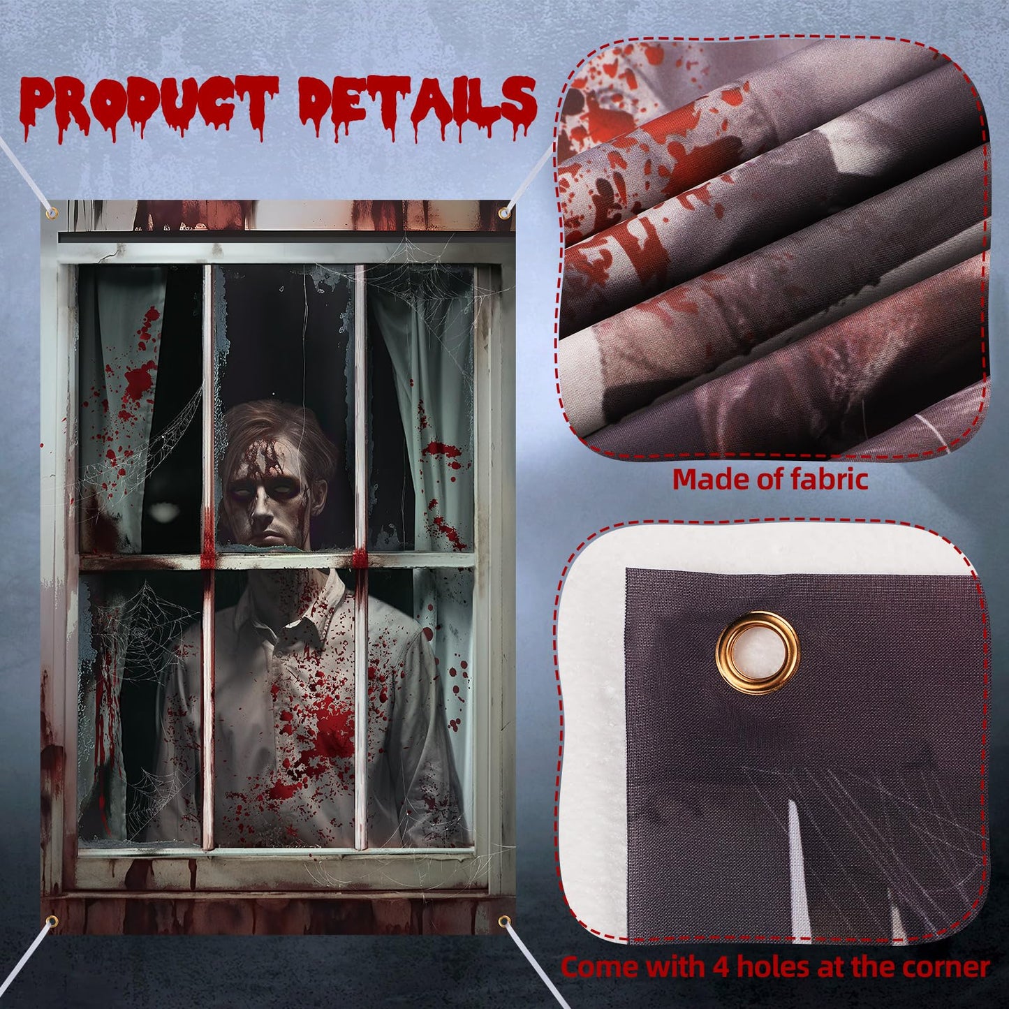 Newwiee 2 Pcs Scary Halloween Curtain Window Silhouette Cover Decoration Theme Poster for Indoor Outdoor Party Wall Door(Blood Ghost)