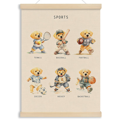 MOTERMATE Labrador Retriever Sports Poster Hanger Frame, Sports Nursery Wall Hanging Decor Art Framed for Toddler Kids Boy Nursery Room Bedroom Playroom, Yellow Lab Dog Wall Poster Prints, 12x16 Inch