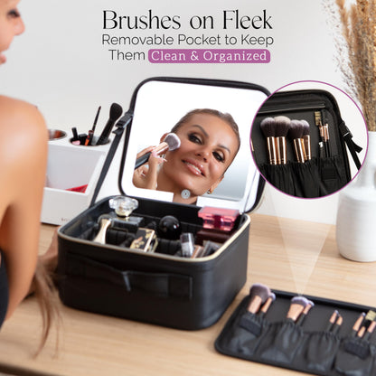 Girl About Town Travel Makeup Bag with LED Mirror - LED Makeup Bag with 10x Magnifier Mirror and Beauty Blender Included - Water-Resistant & Customizable Makeup Case with Lighted Mirror