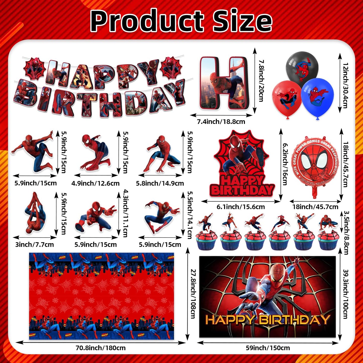 Spider Birthday Decorations, Party Supplies Set Include Banner, Backdrop, Balloons, Hanging Swirls, Cake Cupcake Toppers, Tablecloth for Boys Girls Spider Theme Party