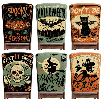 Moukeren 6 Pcs Halloween Chair Cover Set Gothic Halloween Decor Stretch Dining Chair Back Covers Witch Skeleton Pumpkin Black Cat Bat Seat Covers Farmhouse Dining Seat Protector for Home Kitchen Decor