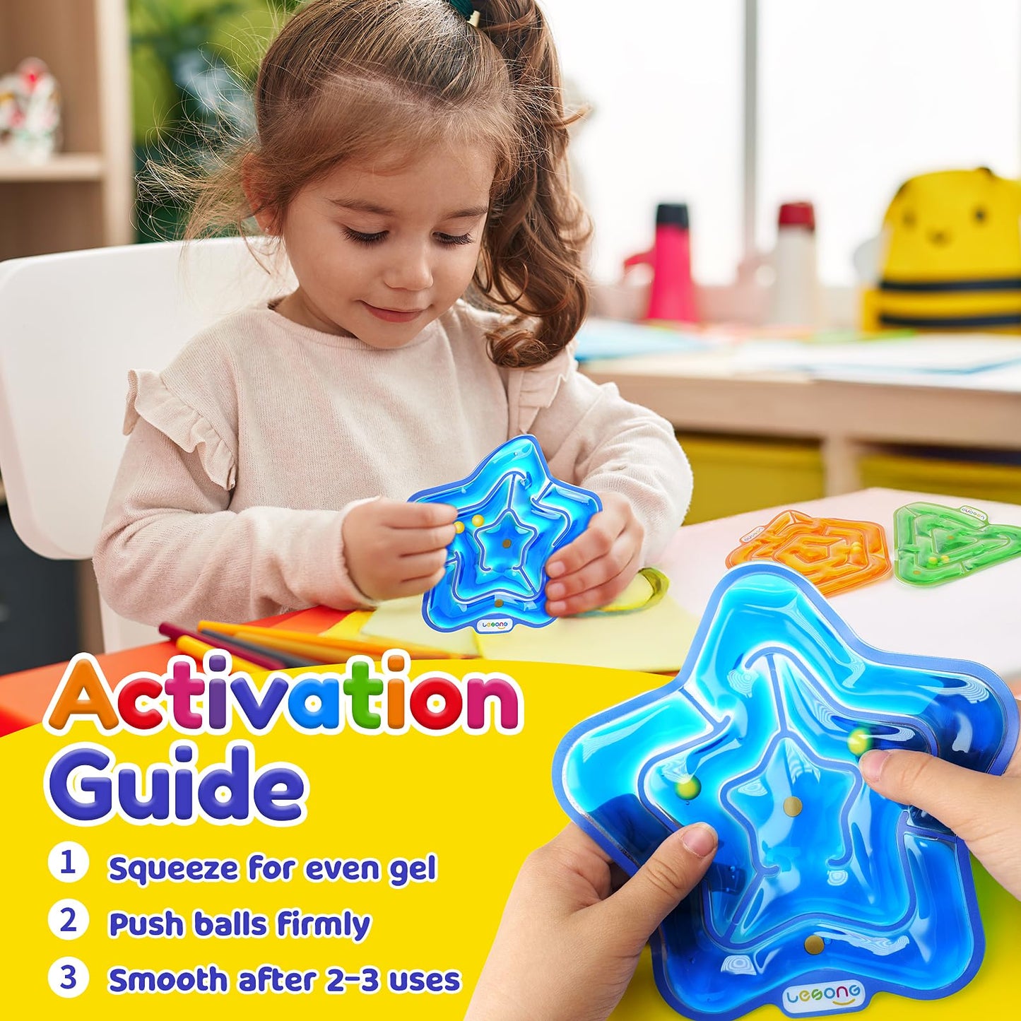 LESONG Sensory Fidget Toys for Kids: 4 Pack Squishy Gel-Filled Fidget Maze for Special Needs - Calming Sensory Toys for Autism ADHD Classroom Prizes - Travel Games for Boys Girls Car Road Trips
