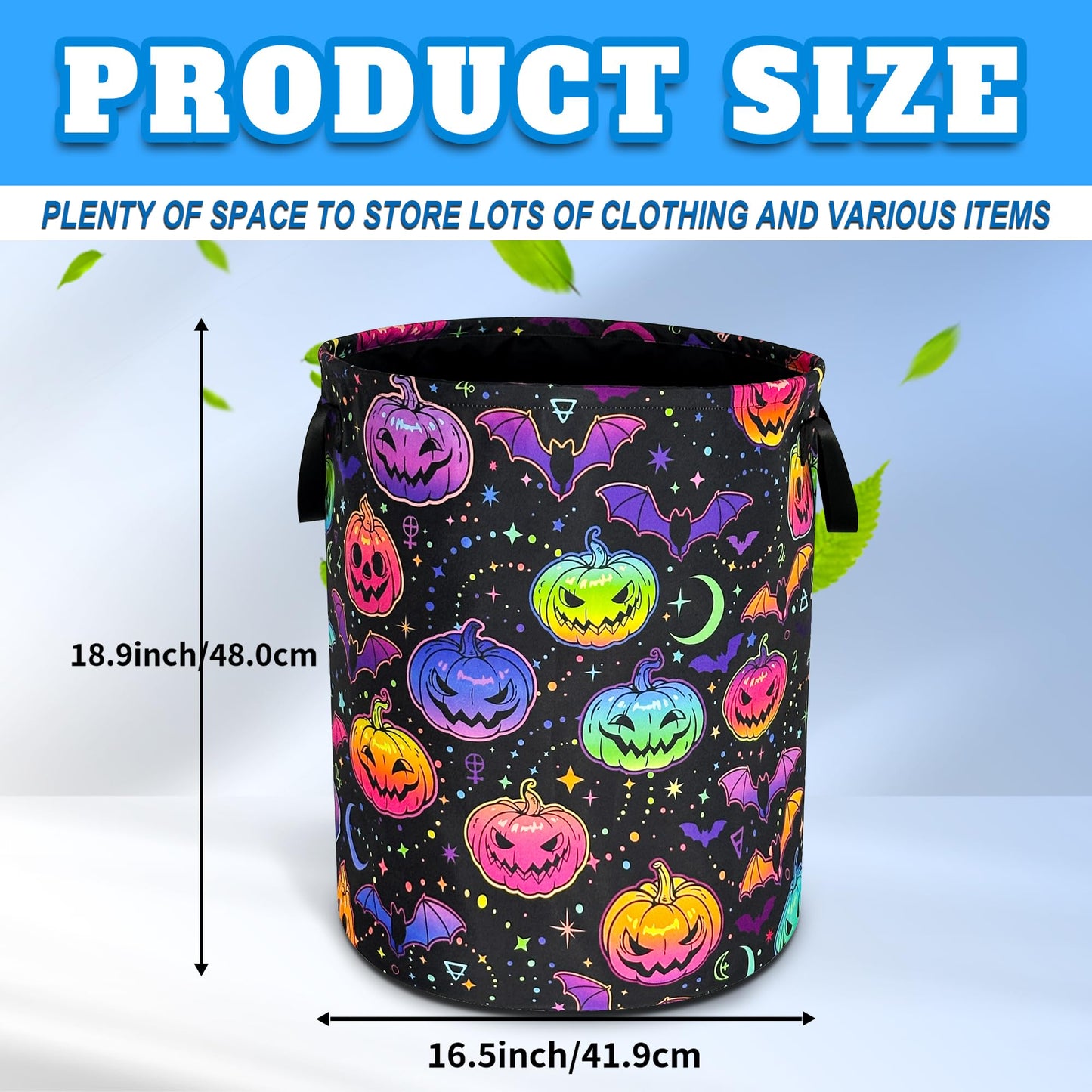 Pumpkin Bat Gothic Laundry Basket Oxford Cloth Funny Laundry Hamper With Handle Foldable Portable Clothes Storage Basket 18.9 X 16.5 In Storage Bag For Laundry Room/Bathroom/Bedroom/Dormitories