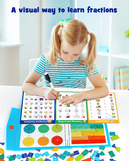 D-FantiX Magnetic Fraction Educational Puzzle, Magnetic Fraction Tiles & Fraction Circles Set, Math Manipulatives for Elementary School, Montessori Fraction Manipulatives Learning Toys for Kids