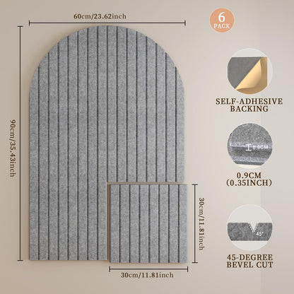 JBER Large Arched Felt Bulletin Board 36" x 24" - 6 Pack Felt Wall Tiles, Cork Board Alternative to Use in Office & Home Decor, Classroom Decor, Vision Board to Display Your Photos(Light Gray)