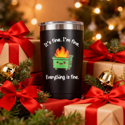 Dumpster Fire Tumbler - 20oz Stainless Steel coffee Mug Tumbler, Christmas Gifts for Women Friends Coworkers Employees, Funny Office Decor Desk Accessories Gifts for Coworkers, Everything Is Fine Mug