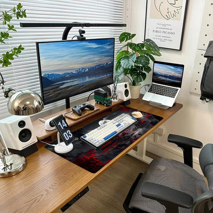 Japanese Desk Mat Mouse Pad Dark Moon Gaming Desk Pad XL Large Mouse Mat Office Decor Accessories (Mountain Moon)