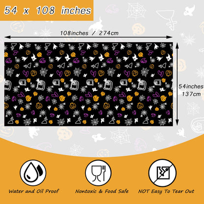 Ymsone 3 Pack Halloween Spider Web Tablecloths Plastic, 54 x 108 Inch Disposable Rectangle Table Cover for Halloween Party Decorations Indoor, Black Pumpkin Ghost Witch Table Cloth