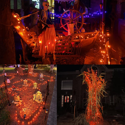 WATERGLIDE Extra Long 328 FT Halloween Lights, 1000 LED Outdoor Fairy String Light, Green PVC Copper Wire Christmas Lights, Plug in 8 Modes & Waterproof for Tree Party Home Yard Decor, Orange