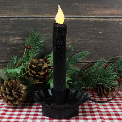 CVHOMEDECO. Glitter Flameless Candles Flickering Battery Operated LED Taper Candles with Timer for Home, Wedding, Halloween, Christmas Decor. Black, 6-3/4 Inch, Set of 2