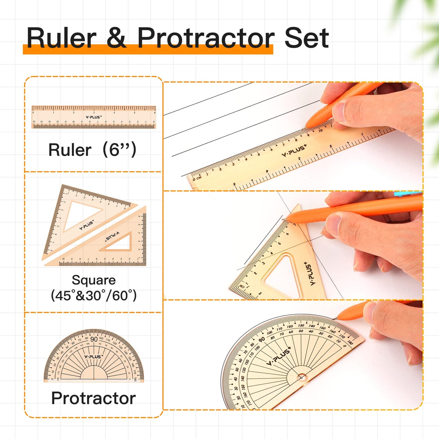 YPLUS Geometry Set for Students, Math Compass and Protractor Kit, School Supplies with Metal Tools, Formula Card and Storage Case, 11 Pcs Basic Geometry Set