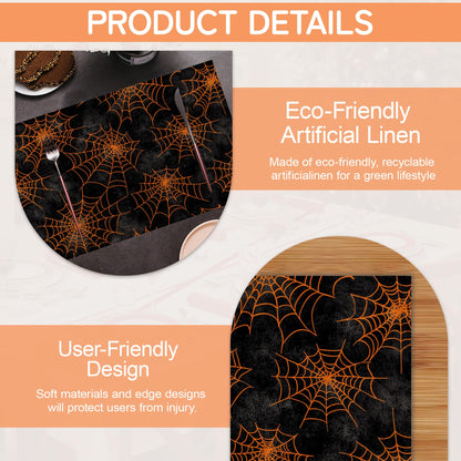 Spider Web Placemats Set of 6,Halloween Dinner Table Mats Non-Slip Washable Mats for Kitchen Dinner Party Tablemat 12x18Inch