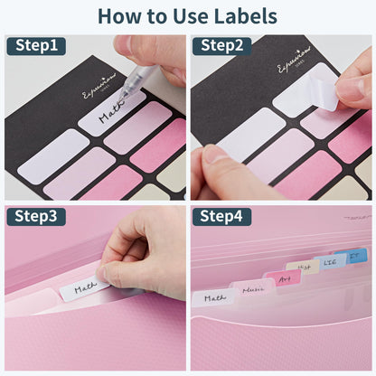 JARLINK 7 Pockets Expanding File Folder, A4 Accordion File Folders with 12 Labels, Cute Paper Organizer, Portable Document Organizer for College School Office Supplies, Macaron Pupple & Macaron Pink