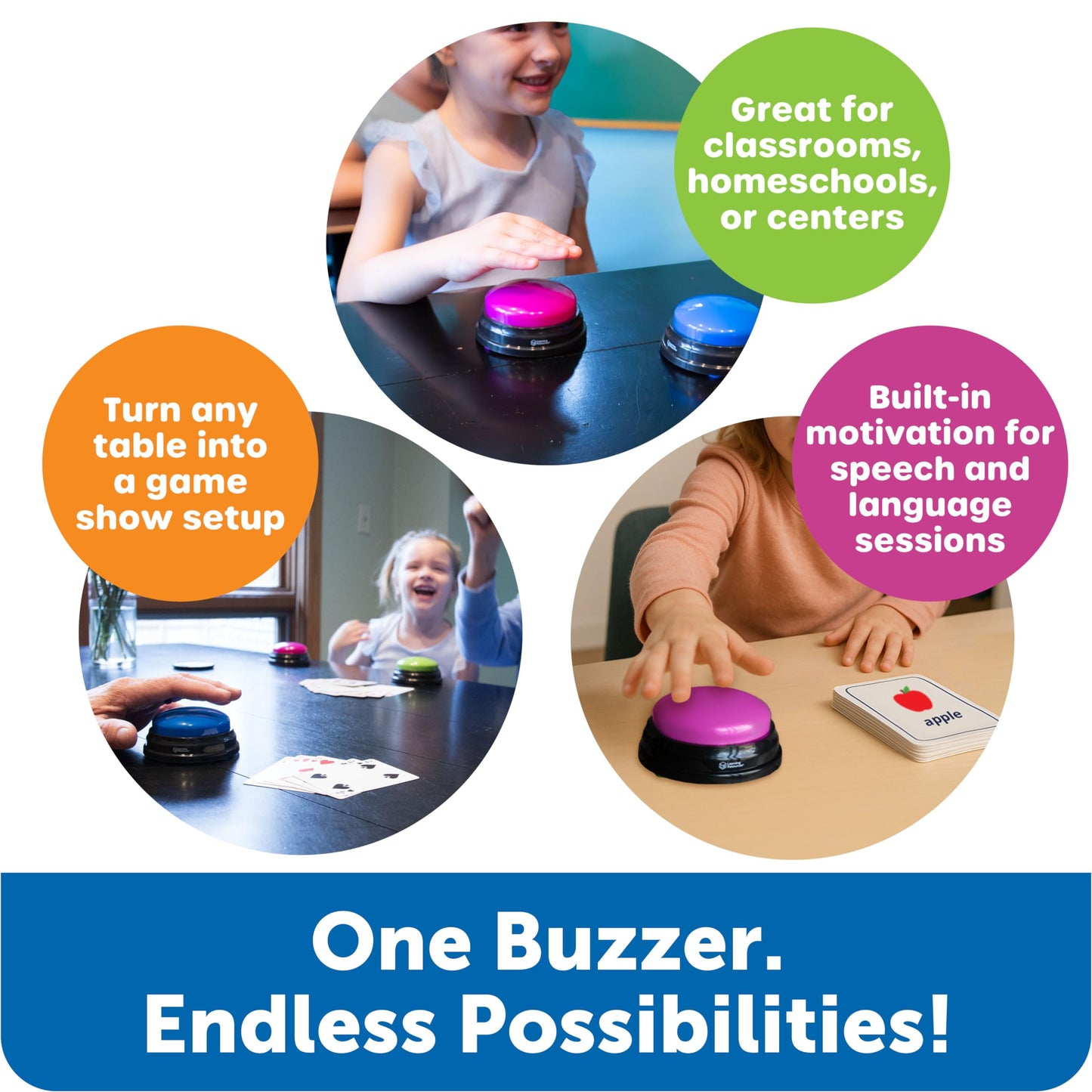 Learning Resources Answer Buzzers - Classroom Must Haves Supplies, Kids Toys, Sound Effect Button, Family Game Shows, Buzzers for Trivia, Participation Tools Boys and Girls Birthday Gifts