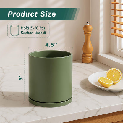 D'vine Dev 360° Rotating Utensil Holder – 5" Kitchen Utensil Crock for Countertop, Modern Cooking Tool Organizer for Kitchen Storage & Décor, Olive, 72-X-C-1